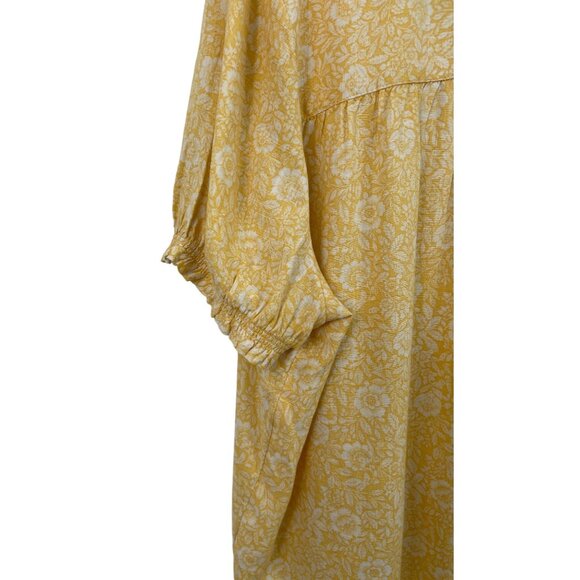 Falls Creek Womens Size 2X Yellow & White Floral Print Linen Blend Shirt - Picture 7 of 10